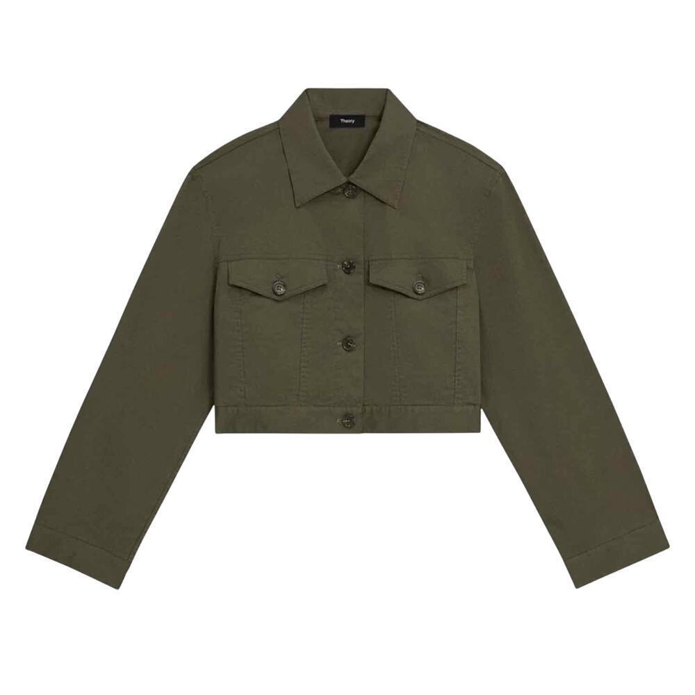Theory Crop Trucker Jacket Dark Olive Size XL Casual